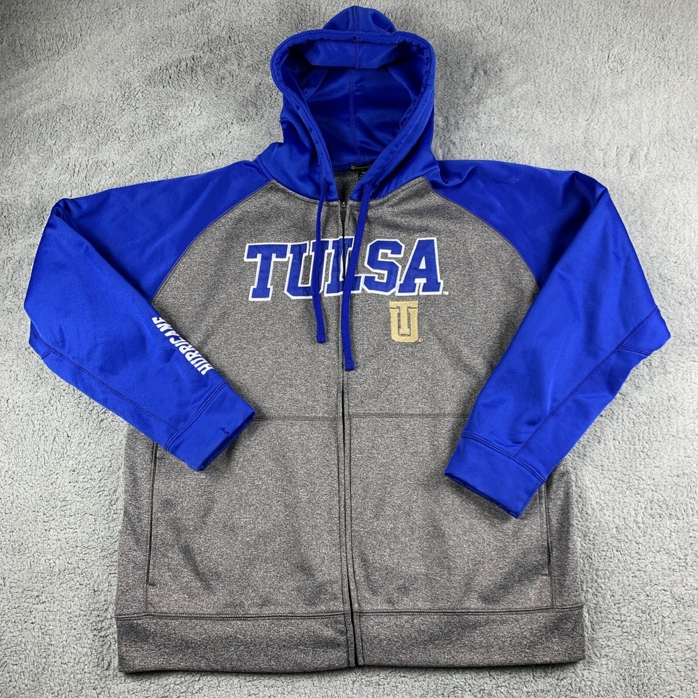 Tulsa Golden Hurricane Jacket Men XL Grey Blue TU Full Zip Champion Elite Hoodie